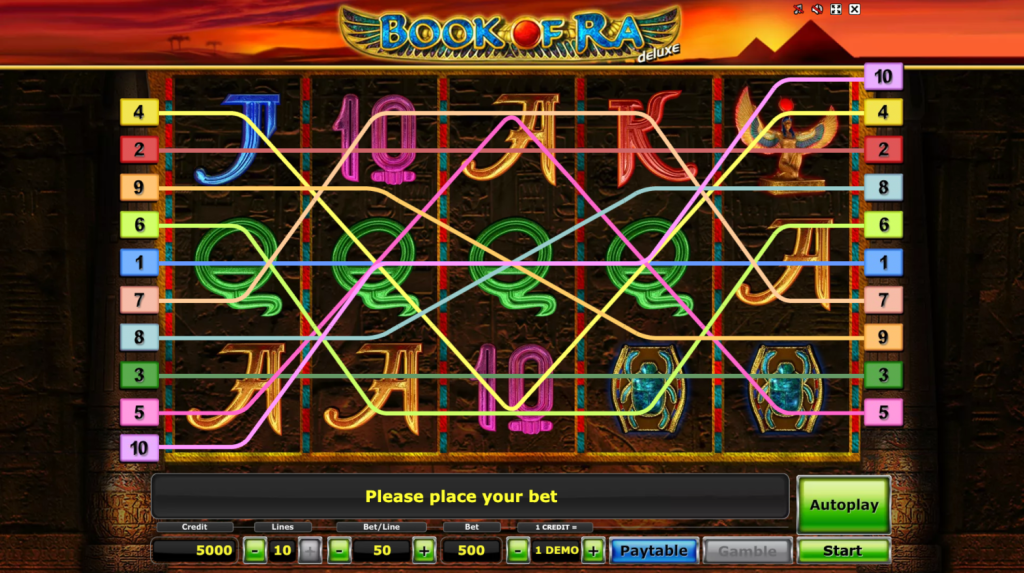 Book of Ra Deluxe Novomatic Demo Pradžios ekranas