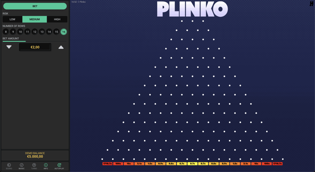 Plinko (Hacksaw Gaming) Pradinis ekranas