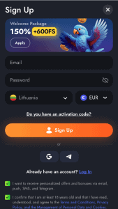 Užpildykite registracijos formą