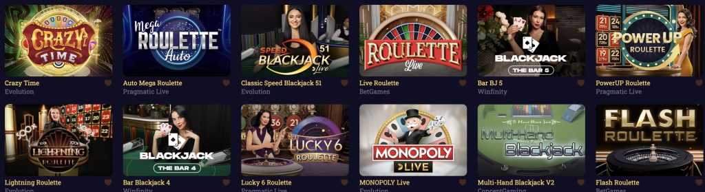 Emperacasino Live Žaidimų katalogas