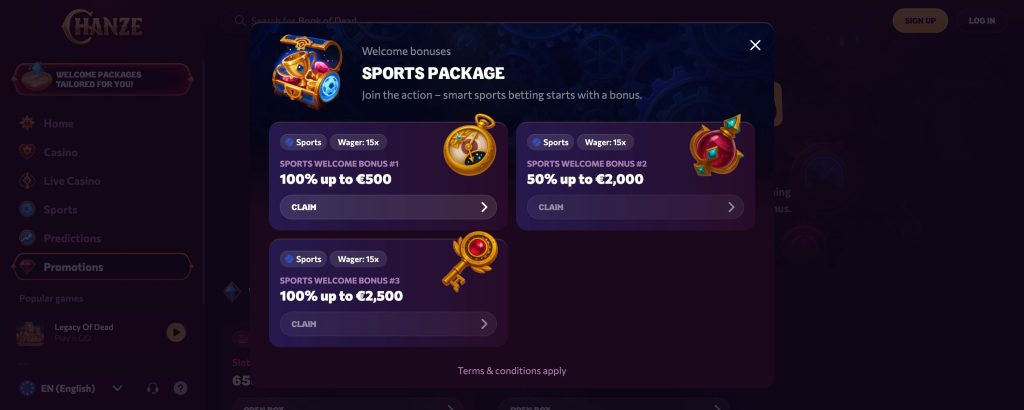 Chanze Casino - Bonusai sporto lažyboms
